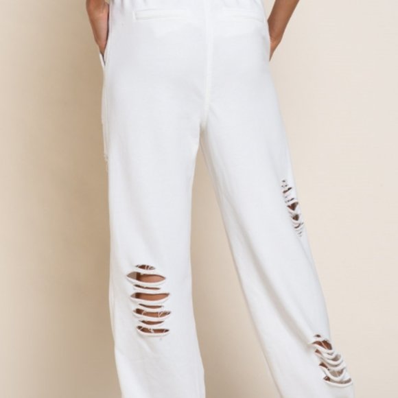 French Terry Joggers Distressed White - Picture 6 of 7